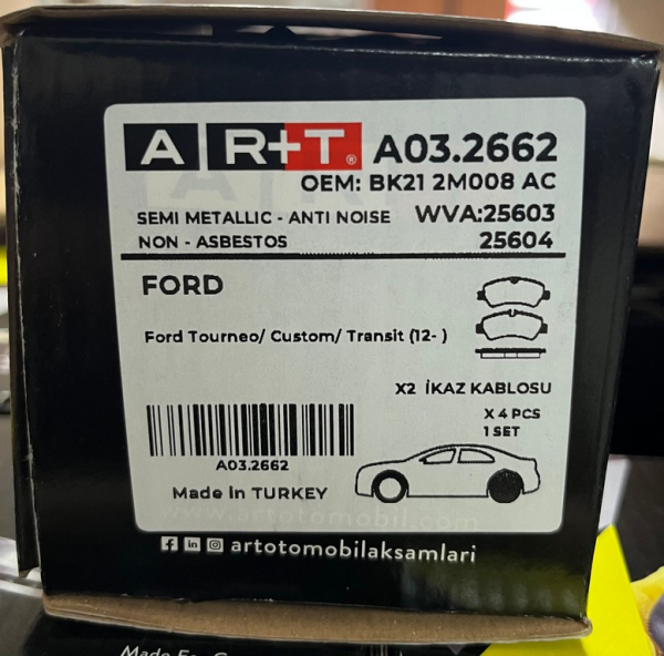 FORD TRANSİT CONNECT TOURNEO V362 V363 ARKA BALATA FİŞLİ (2012-) WVA: 25603 - 25604 OEM: BK212M008AC